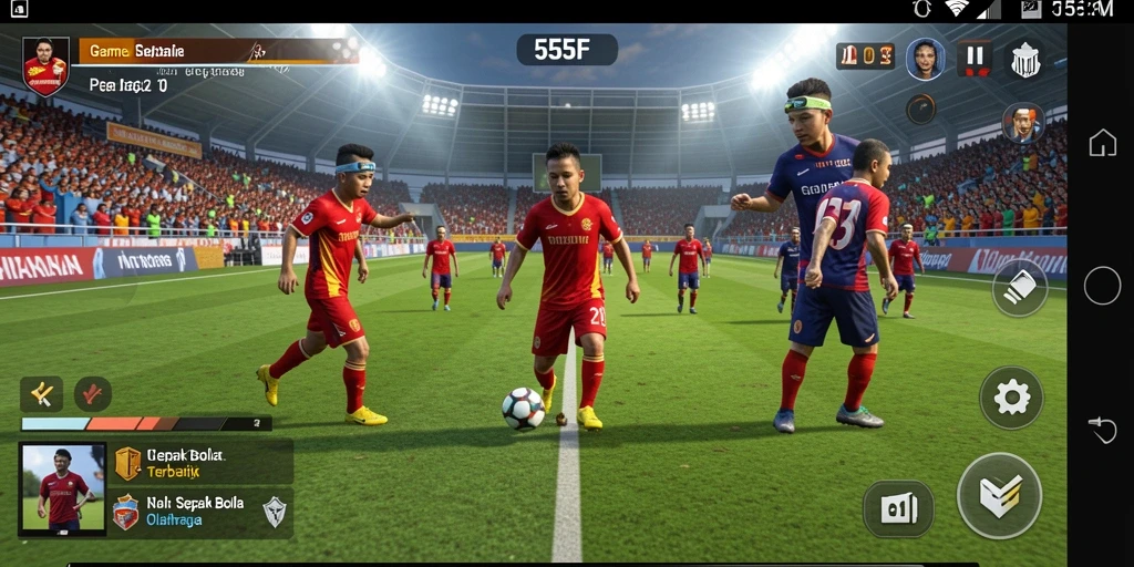 Tangkapan layar utama 555F menampilkan aksi mendebarkan gameplay sepak bola.