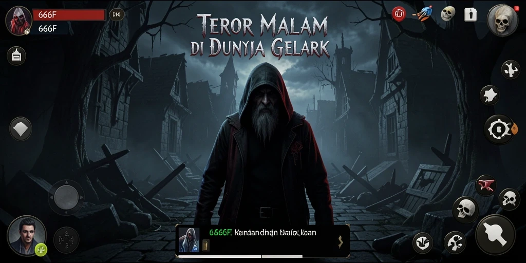 Tangkapan layar gameplay 666F menampilkan kegelapan mencekam dan elemen horor yang intens.