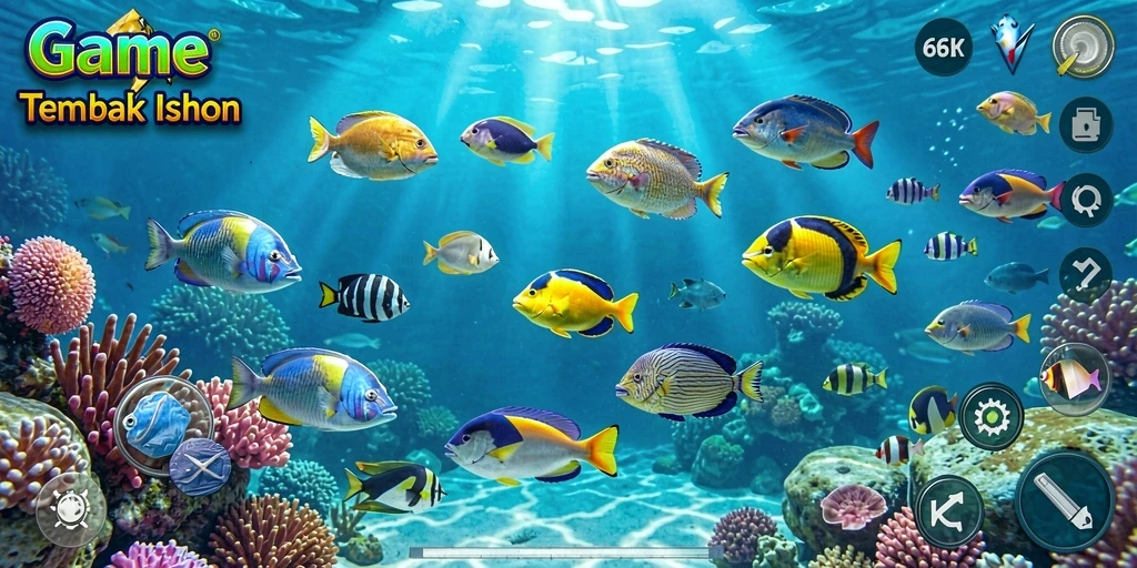 Screenshot gameplay 66K menunjukkan momen seru menembak ikan.