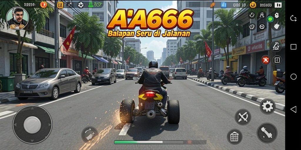 Screenshot AA666 menampilkan aksi balapan seru di jalanan yang menantang.