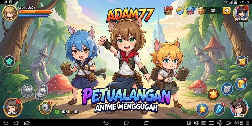 Tampilan gameplay menakjubkan dari ADAM77 dengan karakter anime yang dinamis.