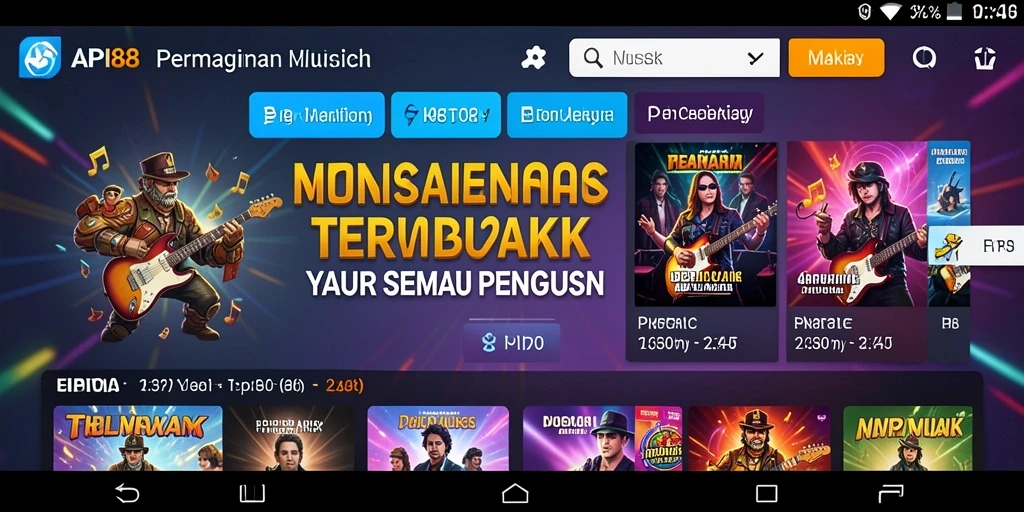 Screenshot utama menunjukkan gameplay musik yang menarik dan interaktif.