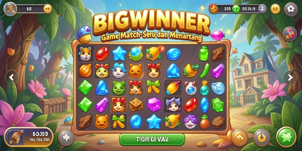 Gameplay seru dan penuh warna di BIGWINNER dengan tantangan Match-3.