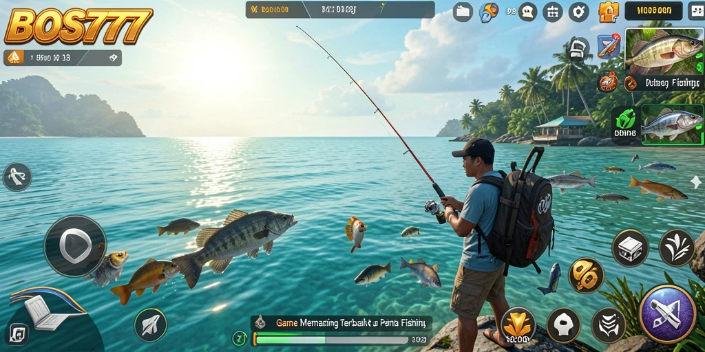 Screenshot gameplay BOS777 dengan aksi menangkap ikan yang mendebarkan.