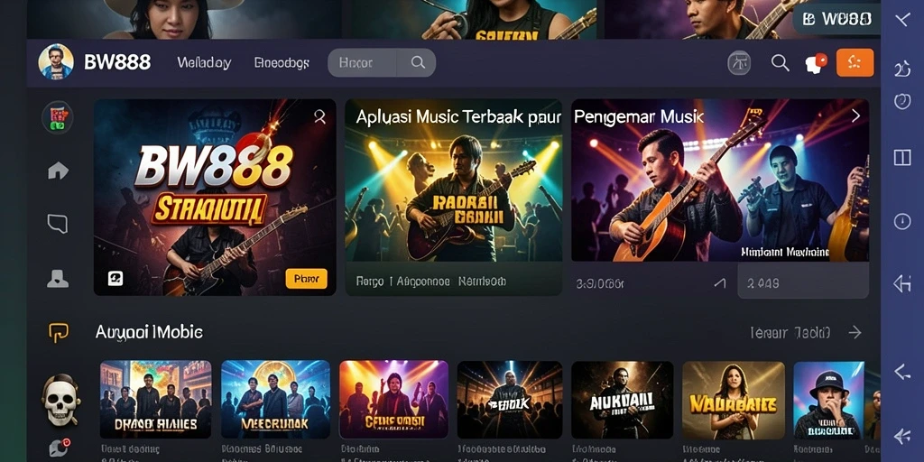 Tangkapan layar gameplay BW888 menampilkan interaksi pengguna dengan musik.
