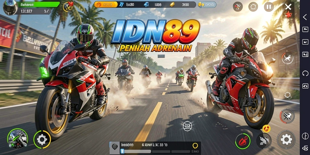 Tampilan gameplay seru dari IDN89 saat balapan motor.