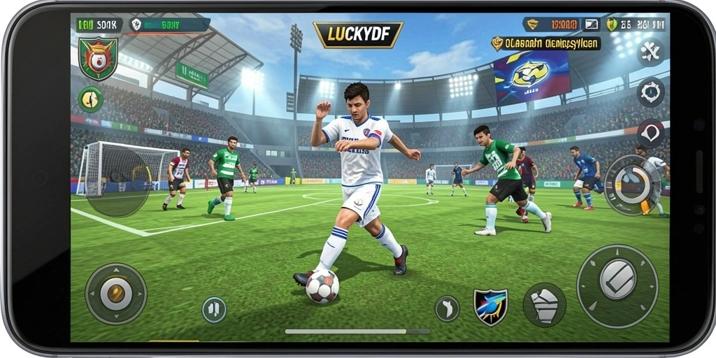 Screenshot utama LUCKYDF menampilkan aksi seru gameplay olahraga.