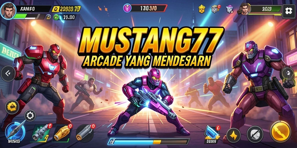 Screenshot utama MUSTANG77 menunjukkan gameplay Arcade yang seru dan mendebarkan.