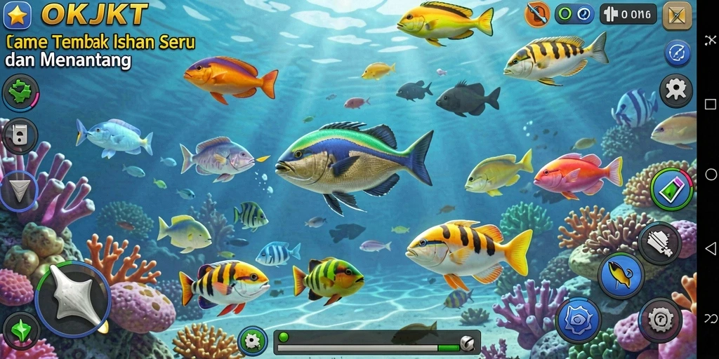Tampilan gameplay seru dalam game Tembak Ikan OKJKT.