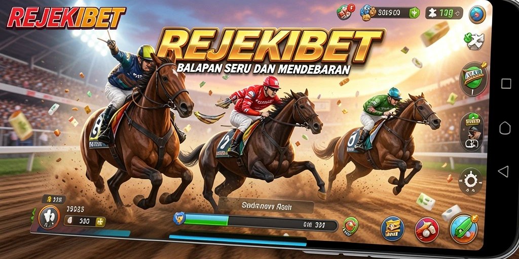 Tampilan gameplay menegangkan dari REJEKIBET di lintasan balap.