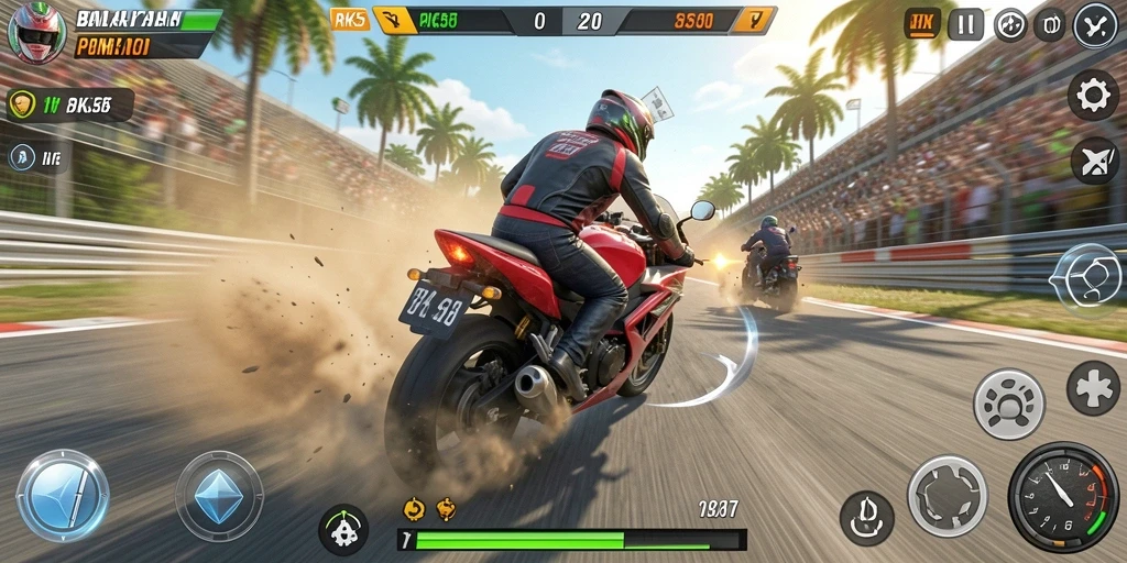 Menampilkan gameplay Motor Racing yang mendebarkan dan penuh aksi.