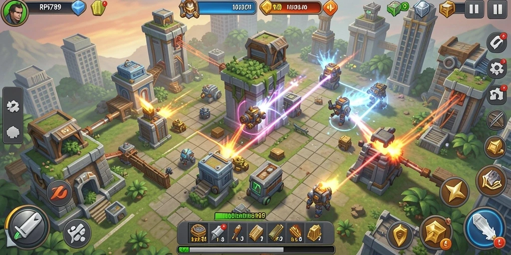 Tampilan gameplay RP6789 yang menegangkan dalam Tower Defense.
