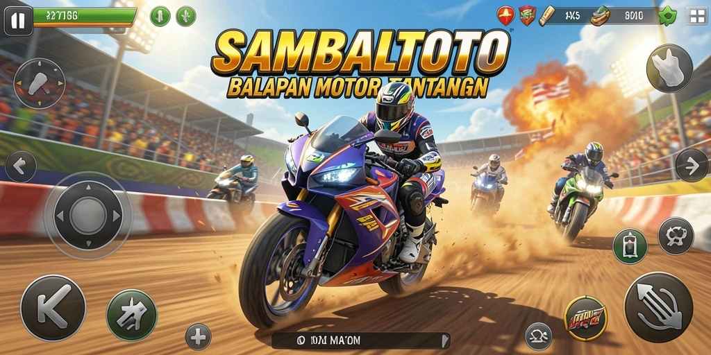Screenshot gameplay SAMBALTOTO menampilkan aksi balapan motor yang seru.