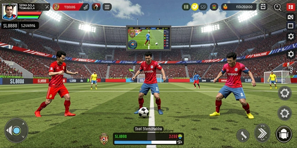 Tangkapan layar gameplay SL888 yang menunjukkan aksi seru di lapangan sepak bola.