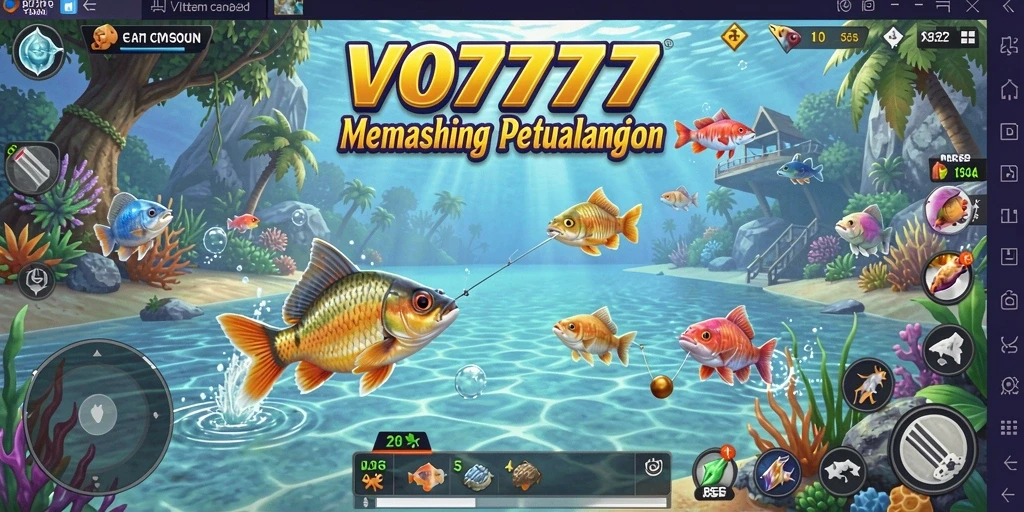 Tampilan gameplay VO777 saat memancing ikan di laut yang indah.